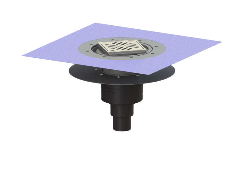 Ecoguss project drain glu. flange DN 50, vert., Variofix, Design cover